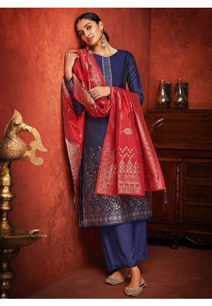 Blue Sangeet  Jacquard Silk Plus Size Palazzo SFSA308503 - Siya Fashions