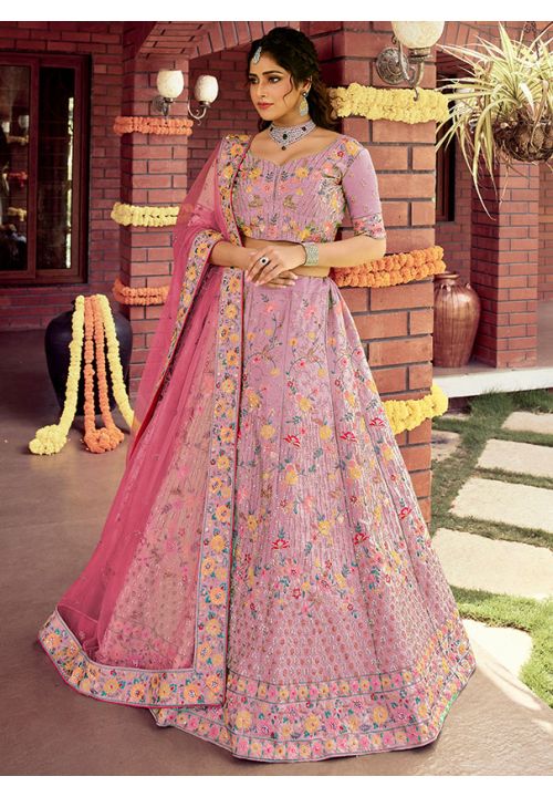 Rouge Pink Bridal Reception Designer Lehenga In Raw Silk SFARY10823 - Siya Fashions