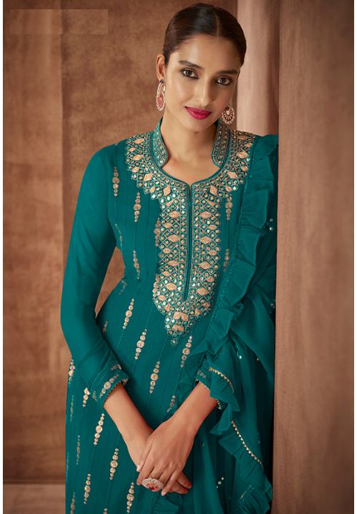 Green Haldi Evening Party Salwar Kamaeez Suit SFYS73402 - Siya Fashions