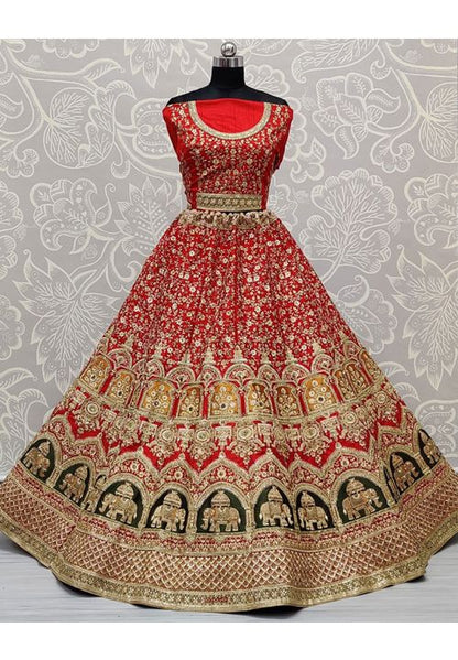 Red Embroidered Bridal Lehenga Choli Latest 1908LG04